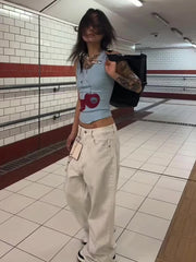 BXOXO Harajuku Print Vintage Tank Tops Women Sleeveless Zipper Y2k Grunge Crop Tops American Retro Tee Tops Summer Out Wear