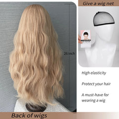 BXOXO Golden Curly Wave No Bangs Wigs 26 Inch Fiber Synthetic Heat-resistant Deep Wave Wig Party or Selfie