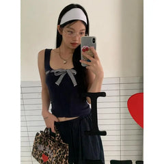 BXOXO Summer Y2k Vintage Tank Tops Sleeveless Streetwear Knit Crop Tops Patchwork Outwear T Shirt Women Backless 2000s