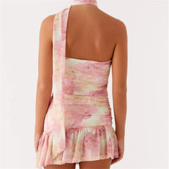 BXOXO Fashion Women Floral Strapless Mini Dress Y2K Bodycon Flower Tube Dress Sexy Party Beach Dresses with Scarf Summer