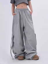 Bxoxo Streetwear Gray Sweatpants Women Low Waist Loose Harajuku Pockets Pants American Casual Hip Hop Lace Up Oversize Bf Trousers New