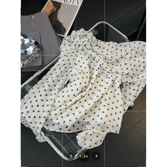 Bxoxo Vintage Polka Dot Print Shirts Women Early Spring New Long Sleeve Blouses Sweet 3D Flower Skew Collar Off Shoulder Blusas Mujer