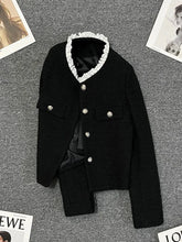 Bxoxo Elegant Slim Black Tweed Jackets Women Vintage Lace Patchwork Sweet Short Coat Casual Korean Long Sleeve O Neck Fall Winter Tops