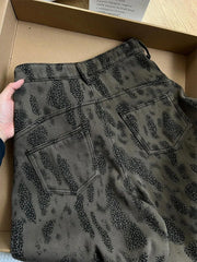 Bxoxo Vintage Leopard Print Wide Leg Jeans Women Y2K High Waist Streetwear Loose Casual Denim Pants Winter Thick Warm Cowboy Trousers