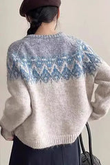 Bxoxo Vintage Fair Isle Knitted Cardigan for Women Cozy O-Neck Button Down Sweater Jacket Fall Winter Korean Style Christmas Sweater