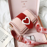 BXOXO Sweet Cute Small Shoulder Bag Female Valentines Day Trendy Korea Heart Messenger Bag Fashion Broadband Square Purse Wallet