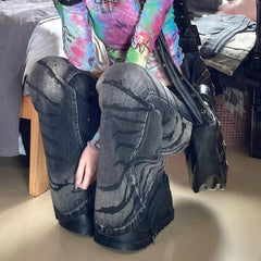 Bxoxo Y2k Washed Stripes Flared Jeans Women Harajuku Low Waist American Vintage Denim Pants Slim Gyaru Streetwear Trousers