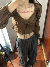 BXOXO Y2k Aesthetic Fashion Two Piece Set Preppy Style Bandage Shirt + Streetwear Lace Patchwork Crop Top Vest 2  Suits Summer