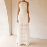 BXOXO Women Halter Flowy Vacation Long Dress Sexy Sheer Ruched Backless Dress Y2k Sleeveless Beach Tiered Maxi Sundresses