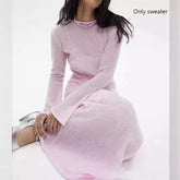 Bxoxo Elegant Knitted Sweater Long Dress Women Sexy See Through Mesh Maxi Dress Sweet Fashion Solid Beach Vacation Dresses