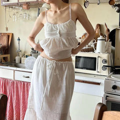 BXOXO Holiday White Button Stitching Camis Cute Coquette Loose Sleeveless Crop Tops Women y2k Aesthetic Vest Summer Casual Tees