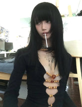 Bxoxo Japanese Y2k Hollow Out Tops Vintage Harajuku Beaded T Shirt 2000s Aesthetics Long Sleeve Slim T-shirts American Retro