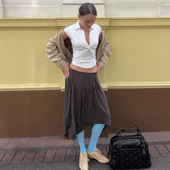 Bxoxo Turn-Down Collar Casual Fashion Sexy Solid Twisted Tops Y2K Summer New All-match Sweet Cute Daily Streetwear T-shirt