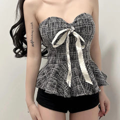 BXOXO Elegant Hanging Neck Women Camis Y2K Summer New Sexy Slash Neck Lace Up Tops Korean Chic Slim One Shoulder Tube Tops