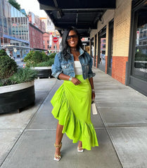 BXOXO Women Ruffles Hem Asymmetrical High Waist Maxi Long Skirt Streetwear Summer A-line Fashion Skirts