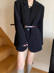 Bxoxo Y2K Black Blazer for Women Autumn Loose Streetwear A Button Casual Coats Korean Elegant Office Lady Turndown Collar Outerwear