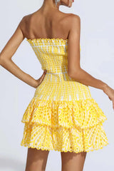 BXOXO - Shirred Off-The-Shoulder Embroidery Tiered Dress