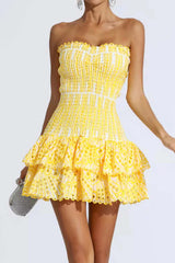 BXOXO - Shirred Off-The-Shoulder Embroidery Tiered Dress