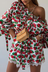 BXOXO - Strawberry Print Drop Shoulder Waisted Dress