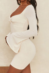 BXOXO - Twisted-front Flares Sleeve Pack Hip Dress