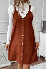 BXOXO - V Neck Single-breasted Corduroy Cami Dress