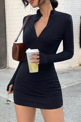 BXOXO - V Neck Zip-Front Mini Dress