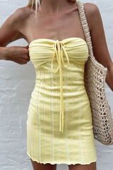 BXOXO - Yellow Strapless Lace Up Knitted Dress