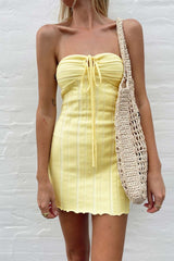 BXOXO - Yellow Strapless Lace Up Knitted Dress