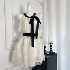 BXOXO - summer inspo Summer New Lace-up A-line Dress Temperament Elegant Halter Dress Women Sweet Sleeveless Dress Ladies Vestidos