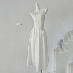 BXOXO - summer inspo French Elegant Vest Dress Women's Summer Fashion 2025 New Sleeveless Long Skirt Casual Holiday Style Dress