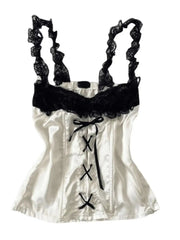BXOXO Summer Clothes Y2k Sexy Crop Top Corset Coquette Bow Lace Sling White Tube Tank Tops Kawaii Cute Japanese Women Camis Tanks