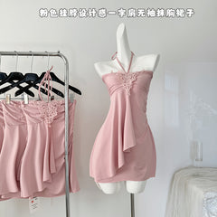 BXOXO - summer inspo Elegant Pink Halter Neck Dress Slimming Bodycon Skirt Women Fashion Design Sense Niche Sleeveless Dress 2025 New
