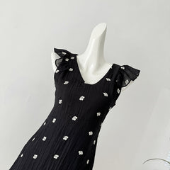 BXOXO - summer inspo Fashion Summer New Floral A Line Mini Dress Retro Small Flying Sleeve Casual Short Dress V Neck Holiday Slim A Line Dress