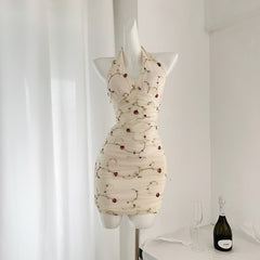 BXOXO - summer inspo Y2k Sexy Halter Stitching Mesh Floral Strapless Dress 2025 Summer Women Fashion Sleeveless Slim Short Dresses Party Club