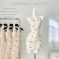 BXOXO - summer inspo Y2k Sexy Halter Stitching Mesh Floral Strapless Dress 2025 Summer Women Fashion Sleeveless Slim Short Dresses Party Club