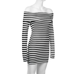 BXOXO Aesthetic Dress Punk Sexy Girl Clothing Vintage Stripe Casual Long Sleeves Mini Dresses Harajuku Kpop 2000s Women Y2k Dresses