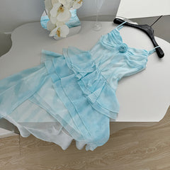 BXOXO - summer inspo Pure Lust Hottie Sexy Suspender Dress Women 2025 Summer Vacation Style Irregular Design Ruffled Slim Waist Long Dress