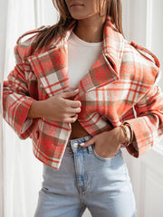 BXOXO Long Sleeves Loose Plaid Split-Joint Peter Pan Collar Jackets&Coats