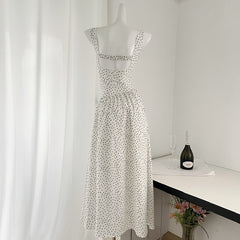 BXOXO - summer inspo French Polka Dot Suspender Dress Summer New Women Sweet Sleeveless Dress Beach Style Holiday Long Skirt