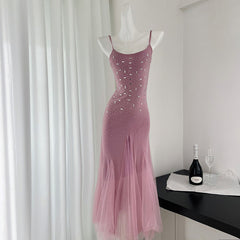 BXOXO - summer inspo Elegant Sleeveless Maxi Dress Women Elegant Fishtail Dresses Summer New Chic Splicing Design Party Suspender Dress Vestidos