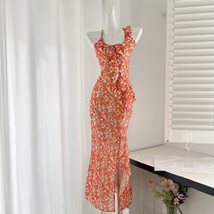 BXOXO - summer inspo Holiday Style Floral Print Suspender Dress Women Fashion Slim Maxi Dresses 2025 Summer Chic Female Beach Party Club Robe