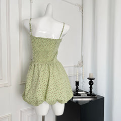 BXOXO - summer inspo Sexy Green Floral Dress Party Vacation Basic Daily Mini Dress Causual Korean Fashion Sling Dress Summer Women Clothes