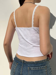 BXOXO - summer inspo Button Up Lace Square Collar Slim White Camisole Women Y2K Basic Casual Cute Crop Top