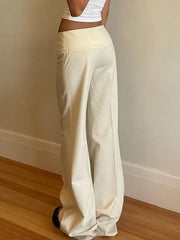 BXOXO - Solid Color Buttoned Low-Rise Pants