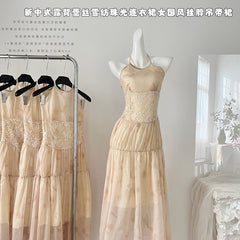 BXOXO - summer inspo Fashion Sexy Backless Beach Halter Dress Female Seaside Vacation Slim Solid Color Women Suspender Long Dress Summer New