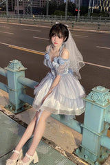 BXOXO - Gradient Gorgeous Bowknot Strawberry Princess Hanayome Short Sweet Lolita Jsk Dress 4 Colors