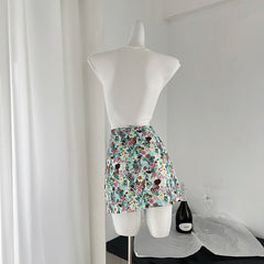 BXOXO - summer inspo Fashion Casual Solid Color Round Neck T-shirt Women Summer New Slim Fit Top Jacquard Skirt Two-piece Set