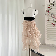 BXOXO - summer inspo Vintage Sweet French Dress Super Fairy Holiday Irregular Ruffles Suspender Dress Stitching Design Fashion Beach Style 2025