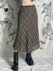 Vintage Plaid Splice Midi Skirt