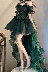 BXOXO - Green Midsummer Dream Short Sleeves Ruffle Hanayome Off-The-Shoulder Gothic Short Lolita Dress
